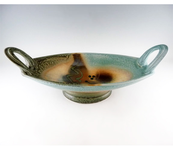  Loren Lukens - Stoneware Oval Bowl Copper Ash Glaze 20" x 8"w / handles